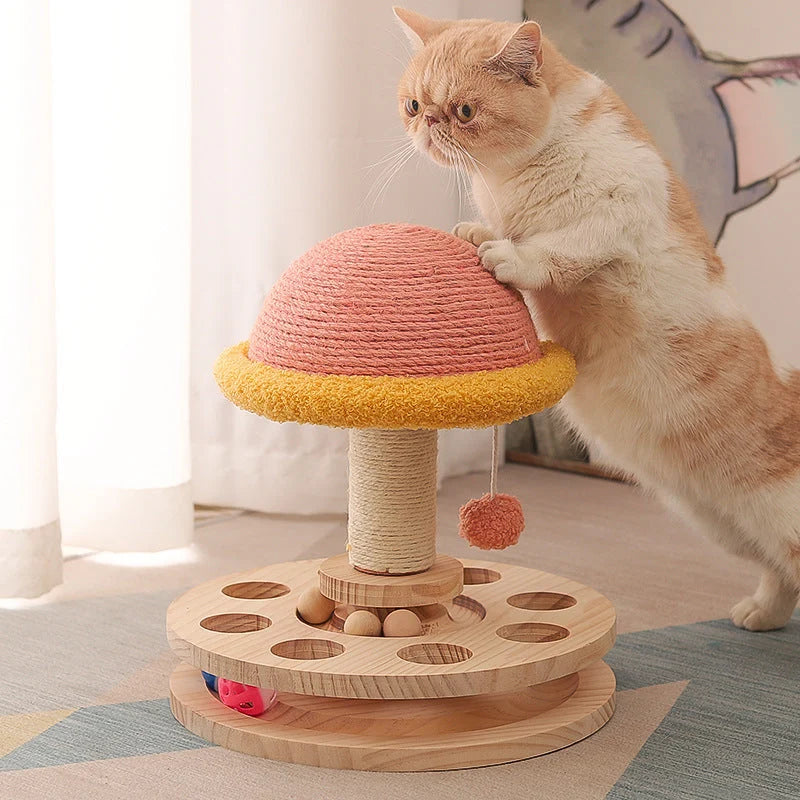 Cat Climbing Frame Solid Wood Turntable & Sisal Scratcher