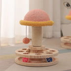 Cat Climbing Frame Solid Wood Turntable & Sisal Scratcher