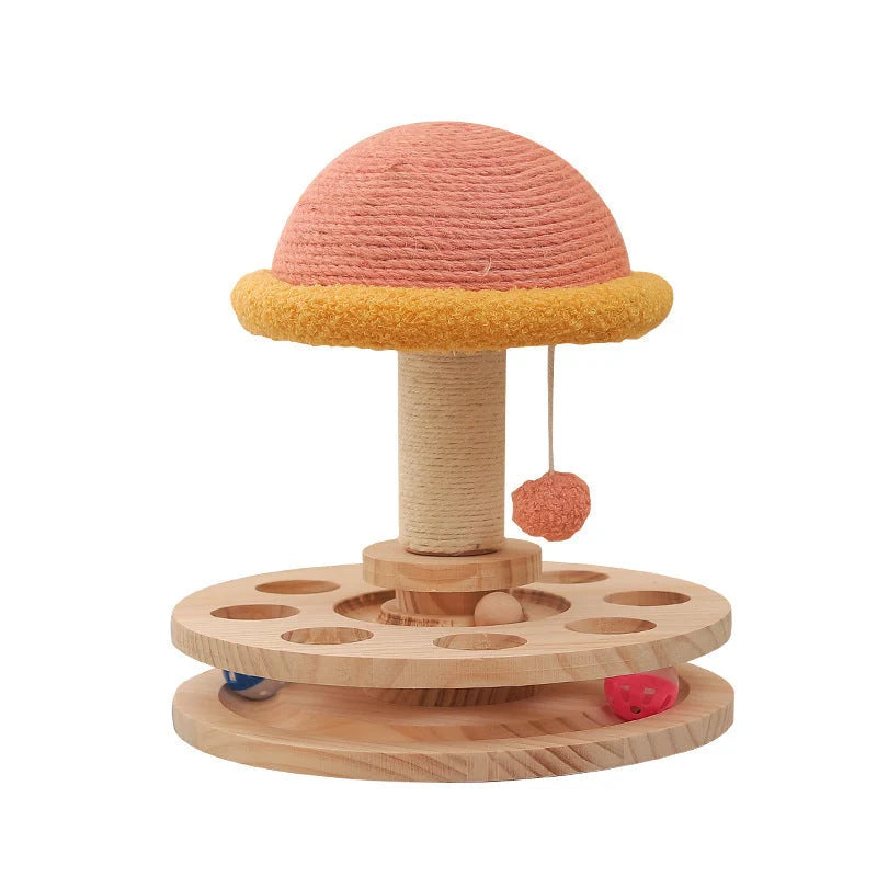 Cat Climbing Frame Solid Wood Turntable & Sisal Scratcher