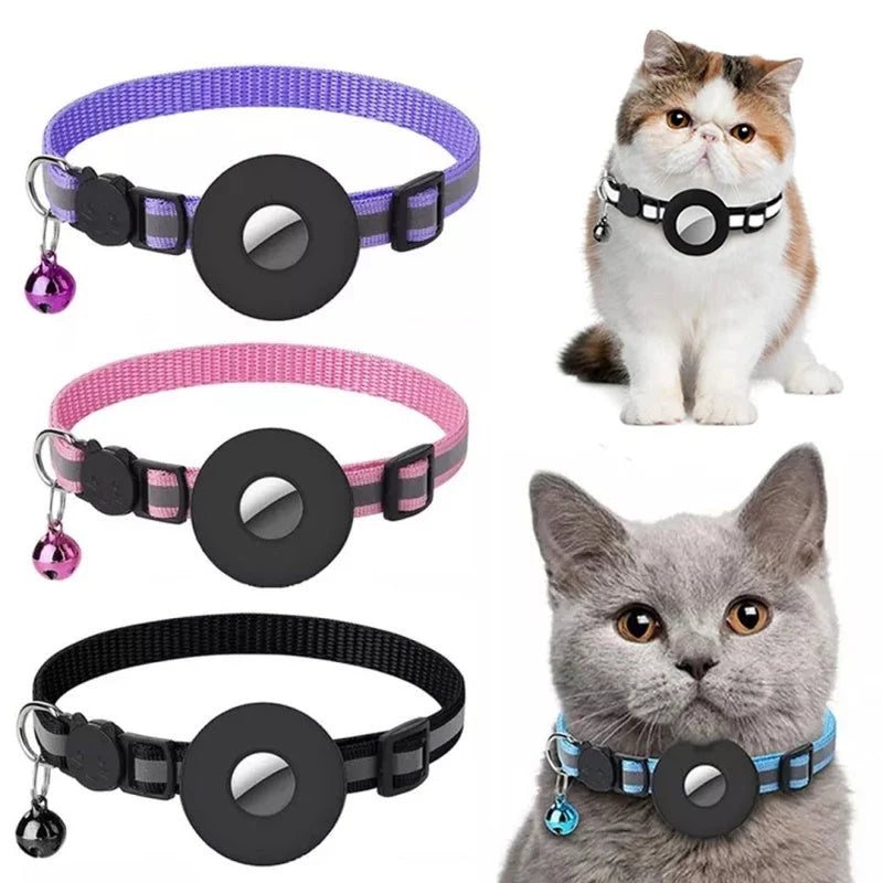 Cat Collar Reflective AirTag Holder Adjustable Nylon
