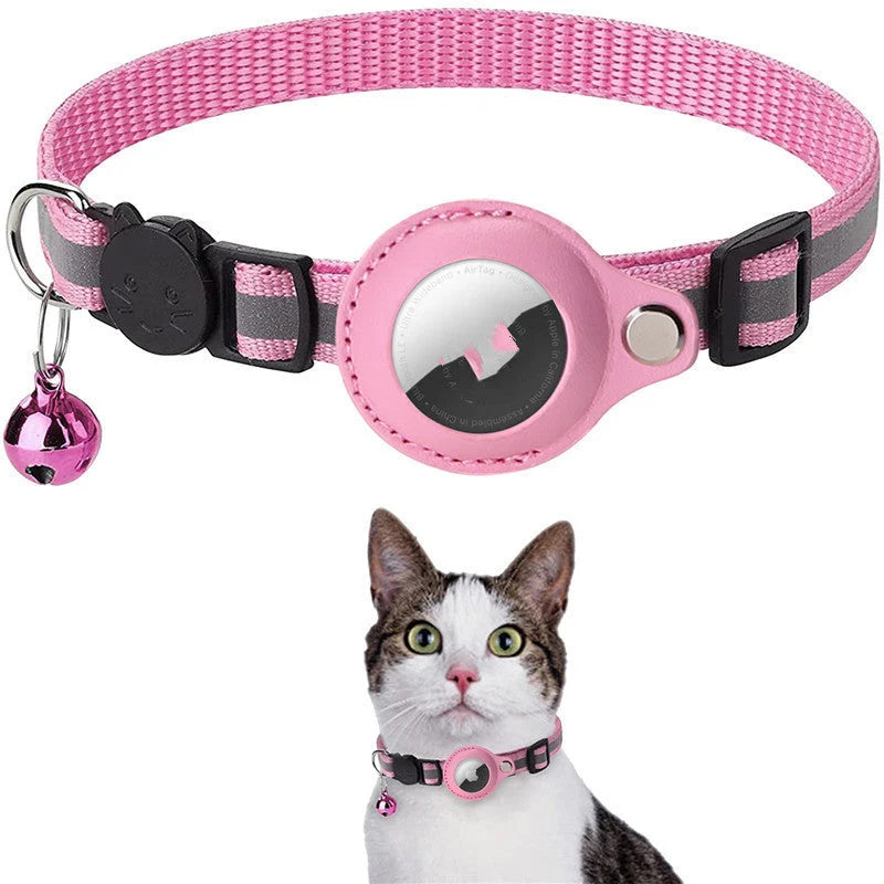 Cat Collar Reflective AirTag Holder Adjustable Nylon