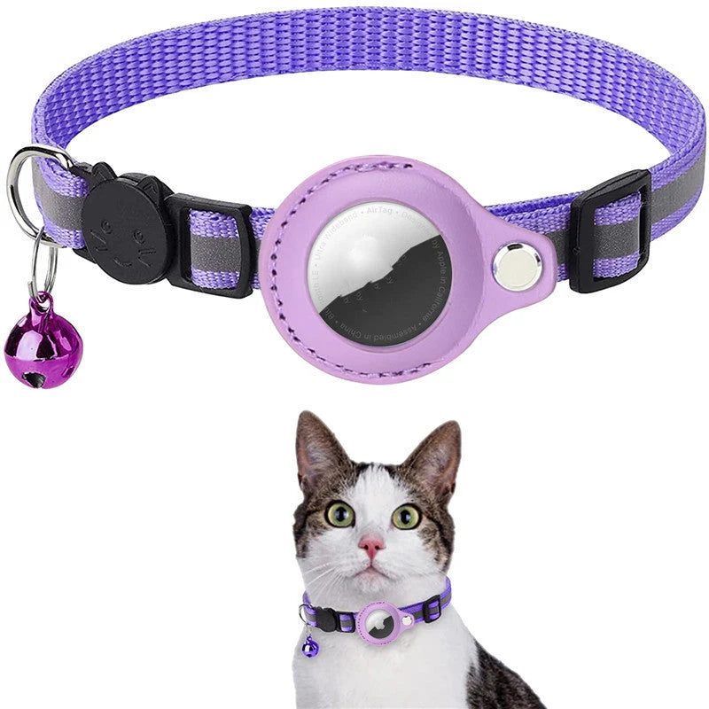 Cat Collar Reflective AirTag Holder Adjustable Nylon