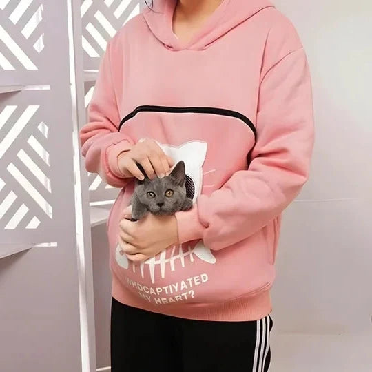 Cat Cuddle Hoodie Breathable Fleece Spacious Pouch Machine Washable