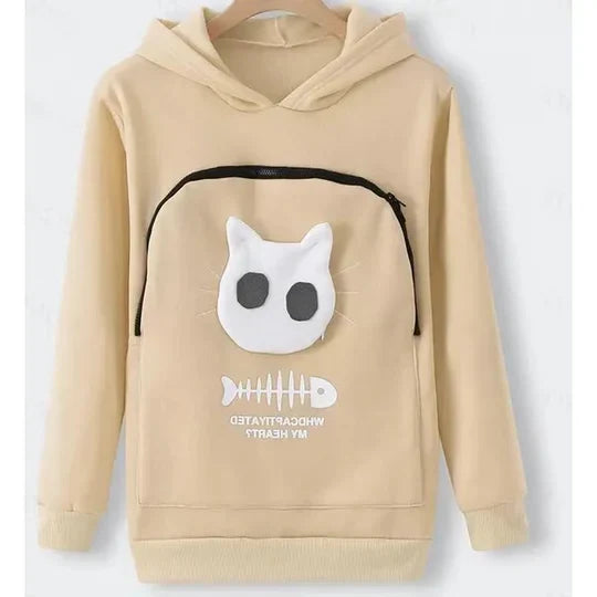 Cat Cuddle Hoodie Breathable Fleece Spacious Pouch Machine Washable