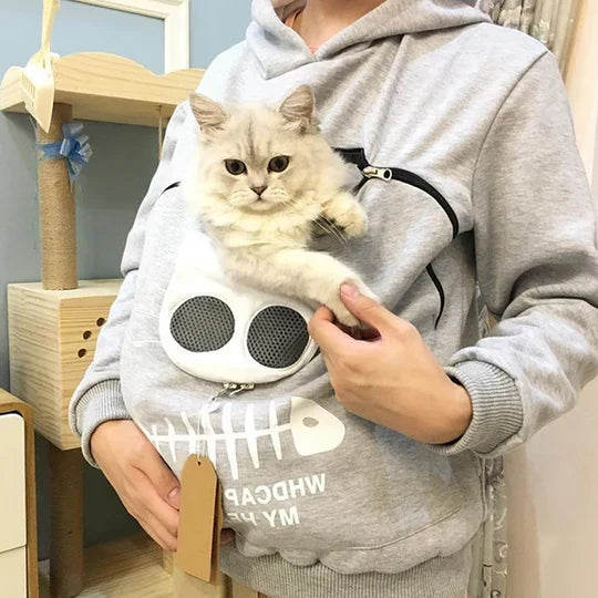 Cat Cuddle Hoodie Breathable Fleece Spacious Pouch Machine Washable