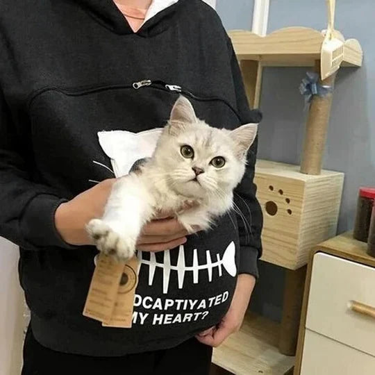Cat Cuddle Hoodie Breathable Fleece Spacious Pouch Machine Washable