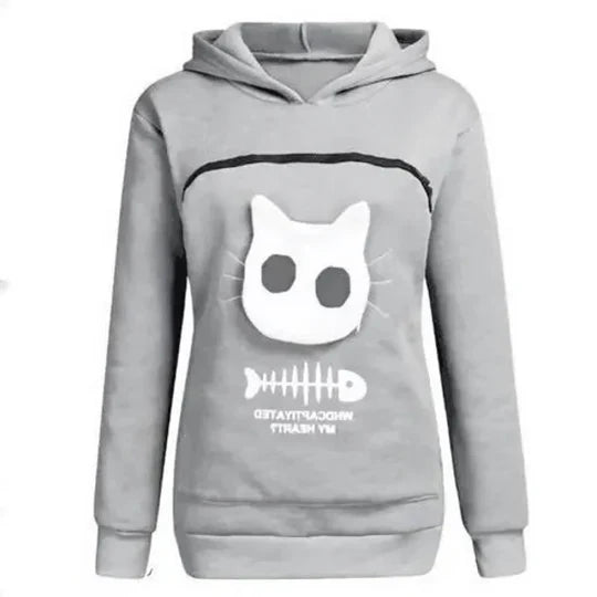 Cat Cuddle Hoodie Built-In Pouch Soft Breathable Fleece