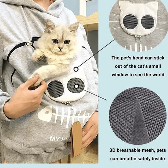 Cat Cuddle Hoodie Built-In Pouch Soft Breathable Fleece