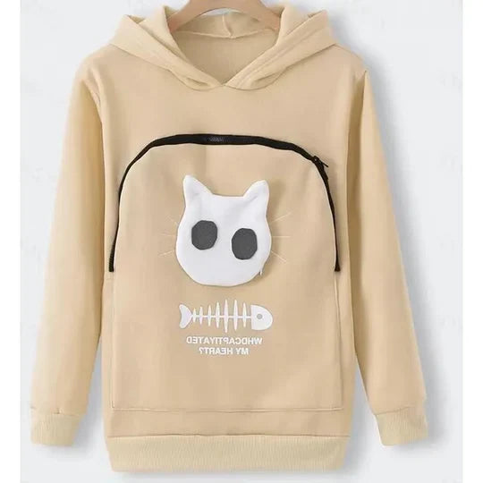 Cat Cuddle Hoodie Built-In Pouch Soft Breathable Fleece