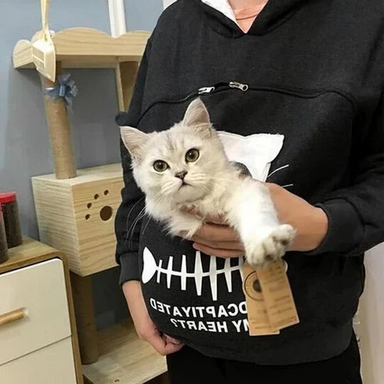 Cat Cuddle Hoodie Built-In Pouch Soft Breathable Fleece