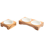 Cat Feeding Station Bamboo Arch Removable Bone China Bowls