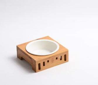 Cat Feeding Station Bamboo Arch Removable Bone China Bowls
