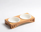 Cat Feeding Station Bamboo Arch Removable Bone China Bowls