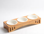 Cat Feeding Station Bamboo Arch Removable Bone China Bowls
