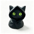 Cat Figurine Compact Black Plastic Bright Green Eyes