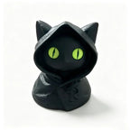 Cat Figurine Compact Black Plastic Bright Green Eyes