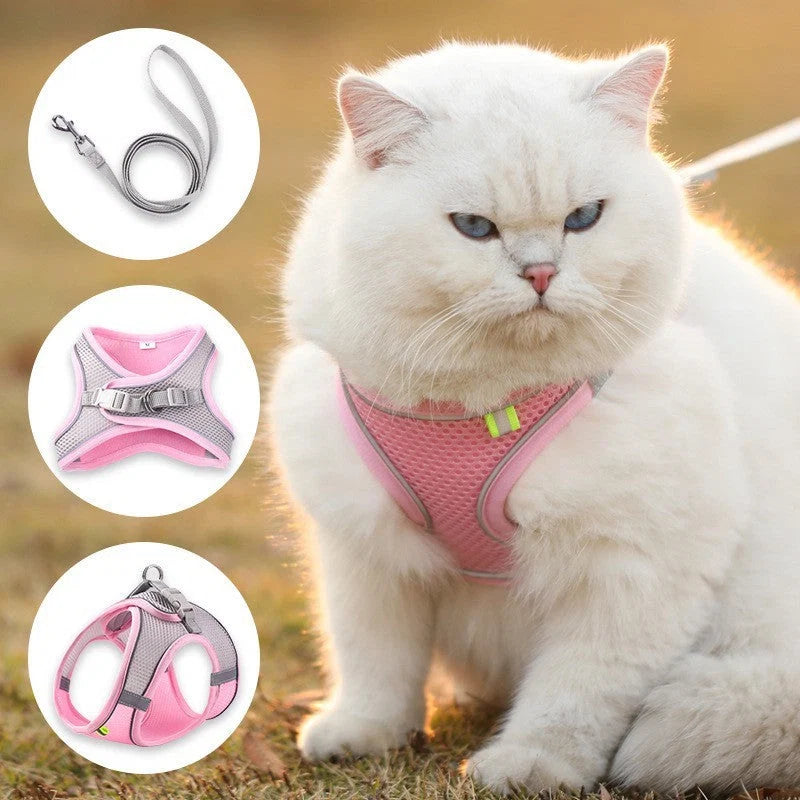 Cat Harness & Leash Set Escape-Proof Vest Soft Lightweight Polyester