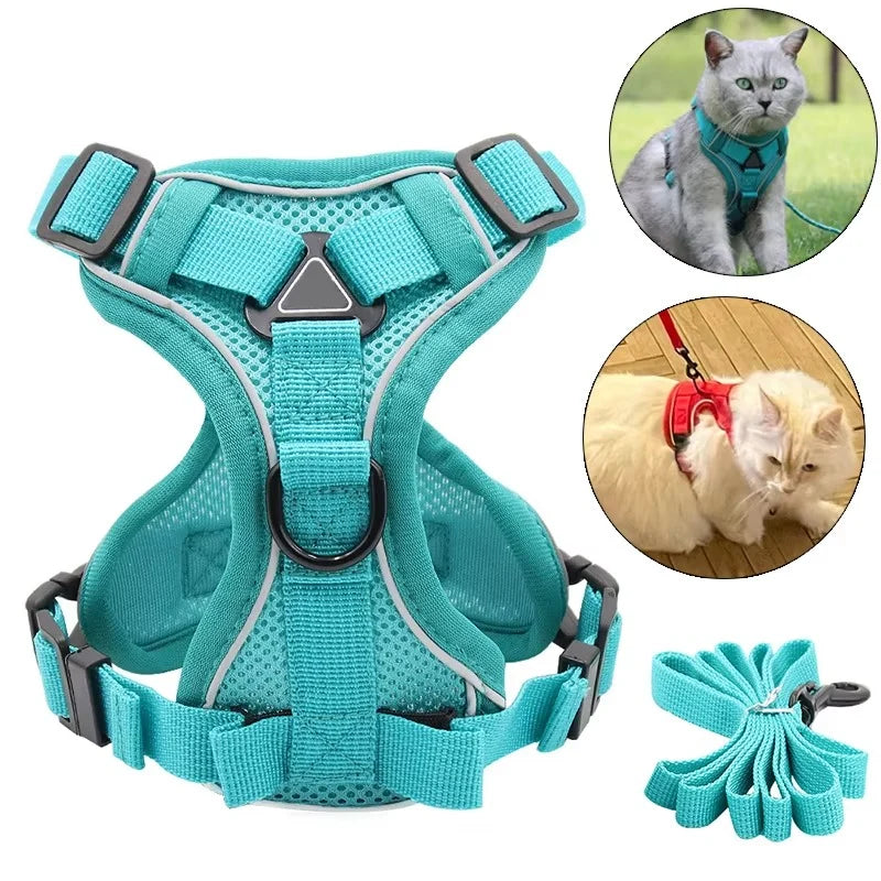 Cat Harness & Leash Set Reflective Breathable Mesh Quick-Release