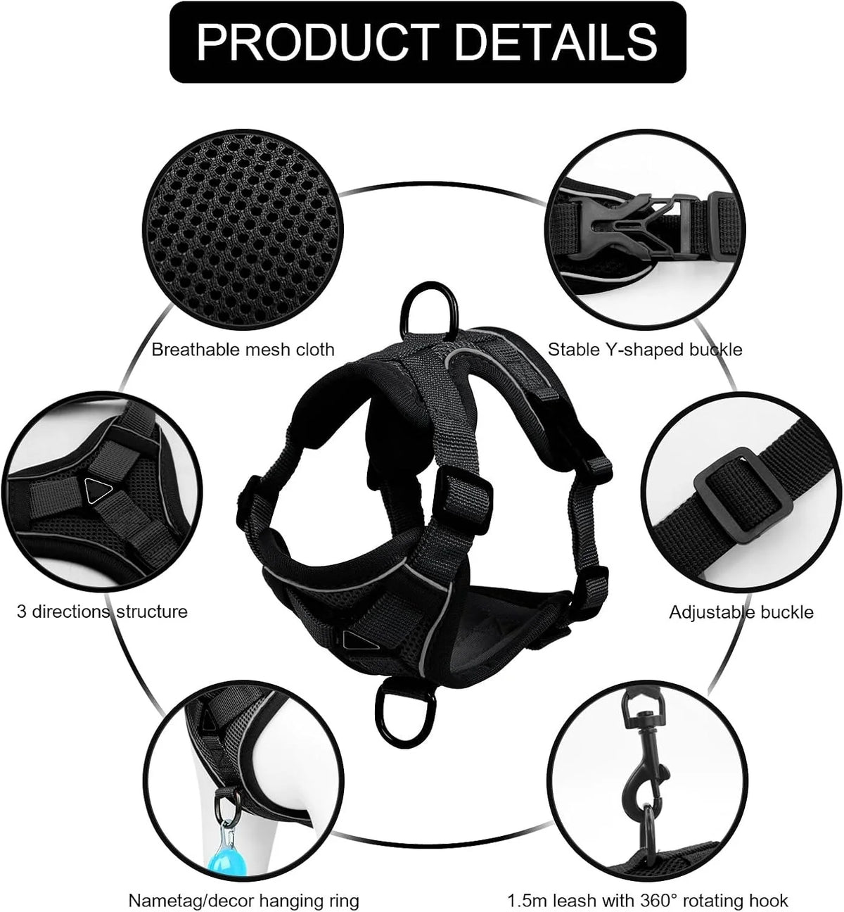 Cat Harness & Leash Set Reflective Breathable Mesh Quick-Release