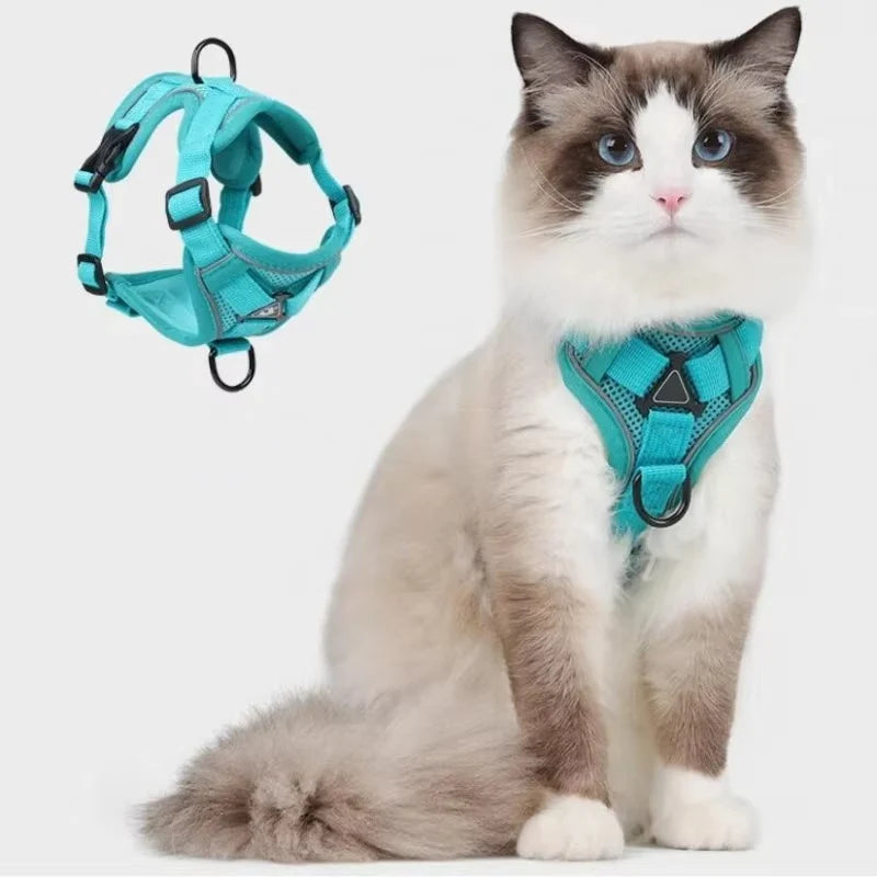 Cat Harness & Leash Set Reflective Breathable Mesh Quick-Release