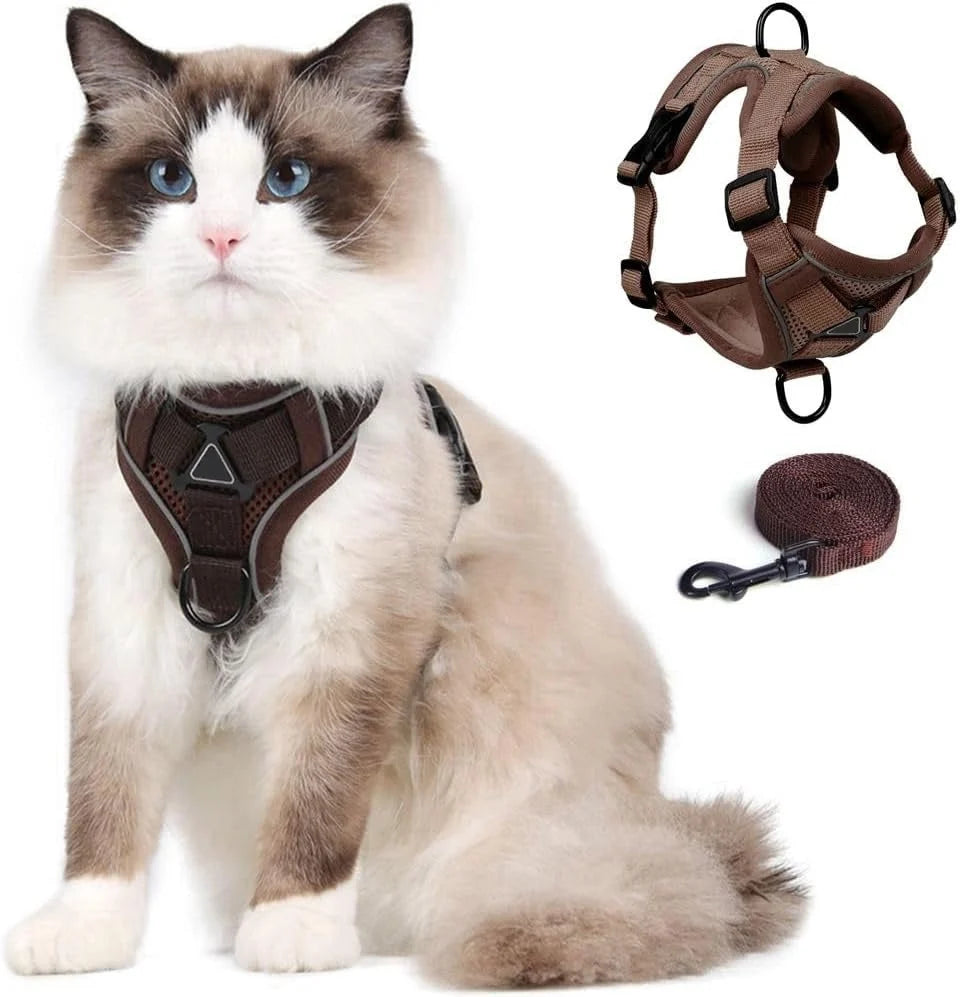 Cat Harness & Leash Set Reflective Breathable Mesh Quick-Release