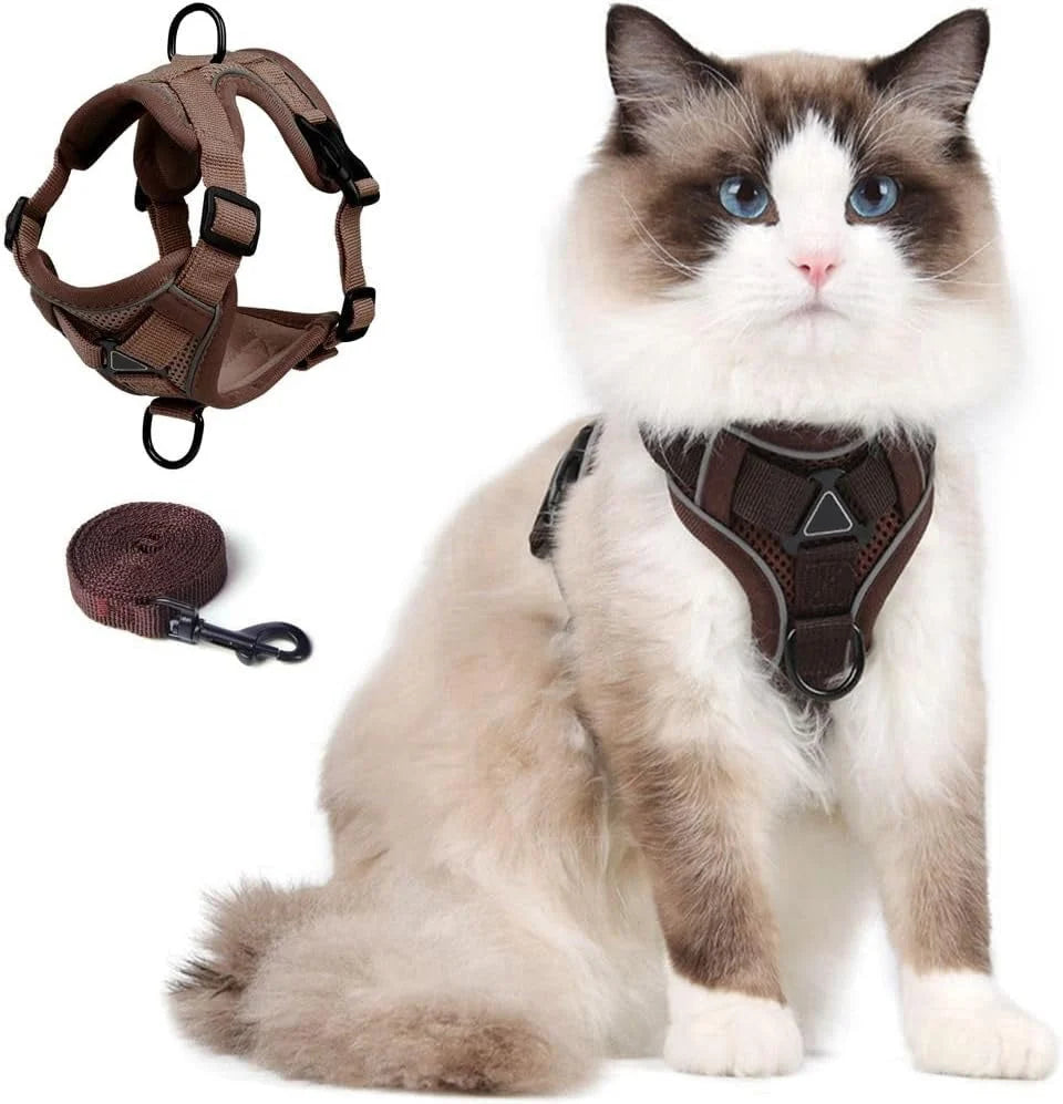 Cat Harness & Leash Set Reflective Breathable Mesh Quick-Release