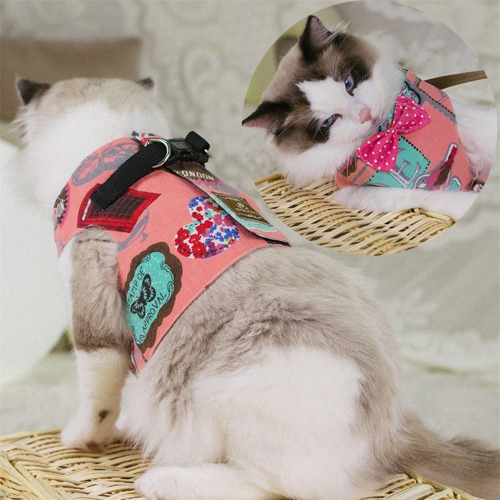 Cat Harness Rope Leash Soft Fabric & Metal Buckle