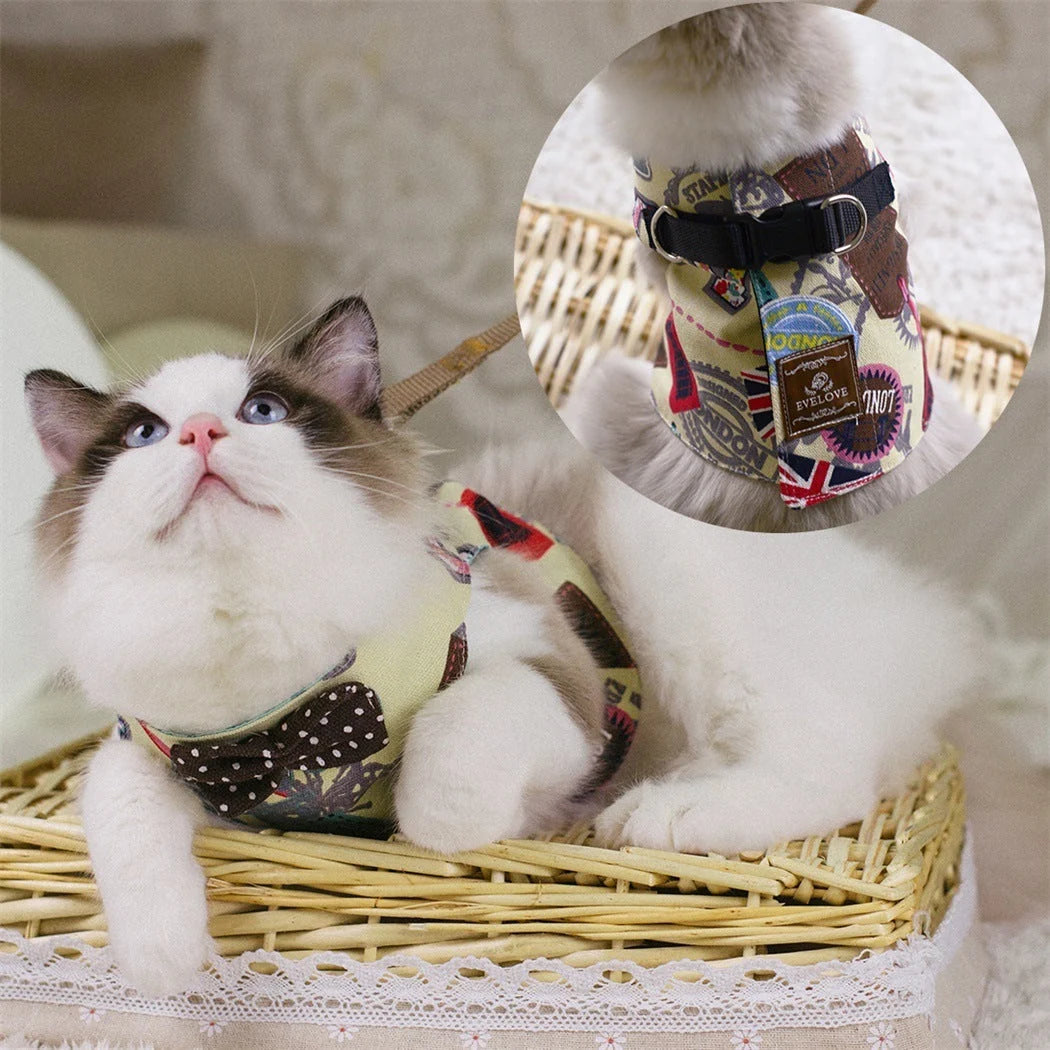 Cat Harness Rope Leash Soft Fabric & Metal Buckle