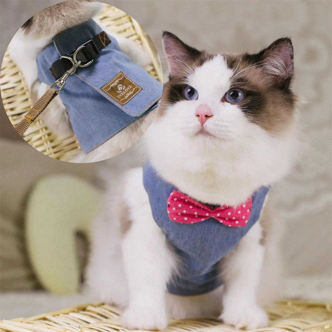 Cat Harness Rope Leash Soft Fabric & Metal Buckle