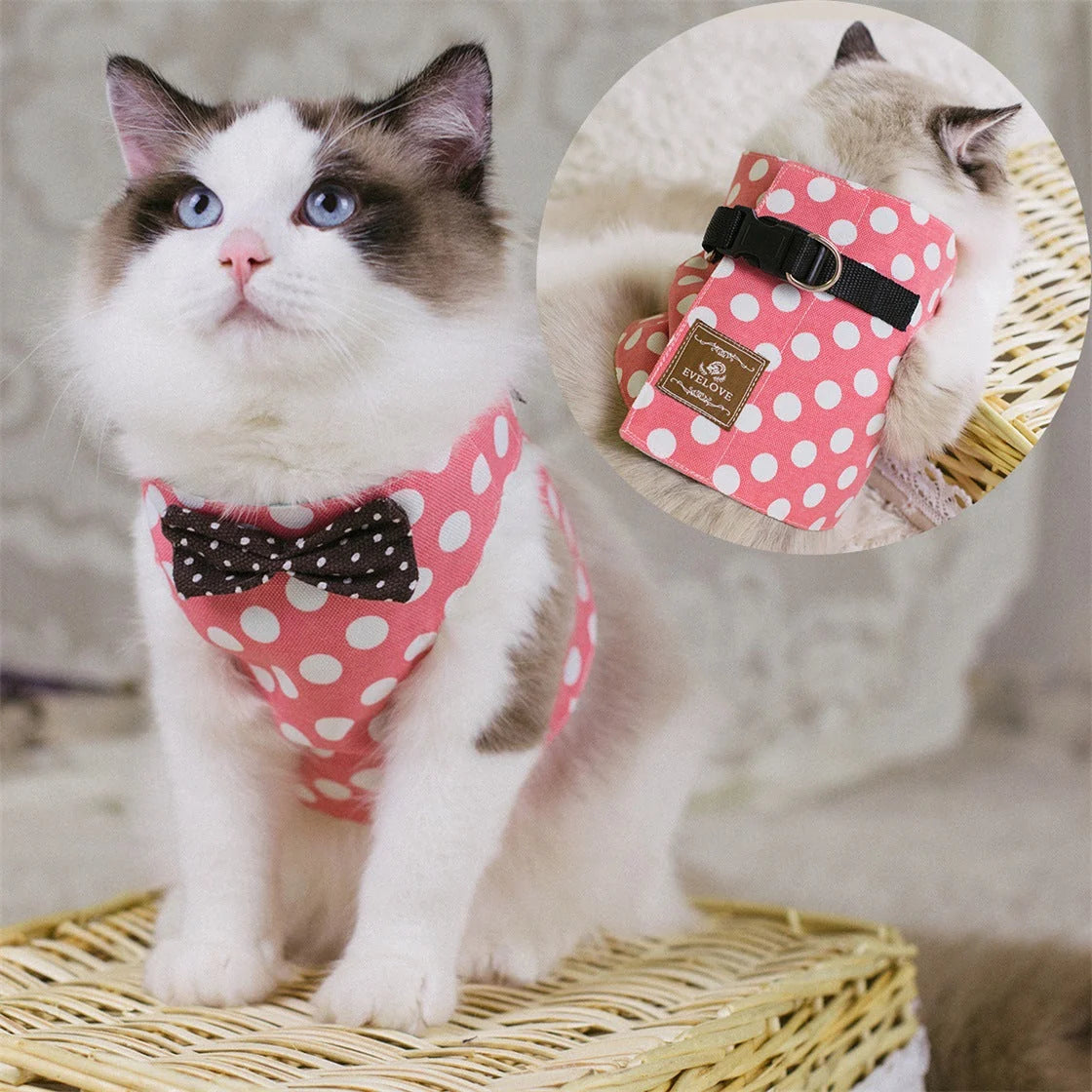 Cat Harness Rope Leash Soft Fabric & Metal Buckle