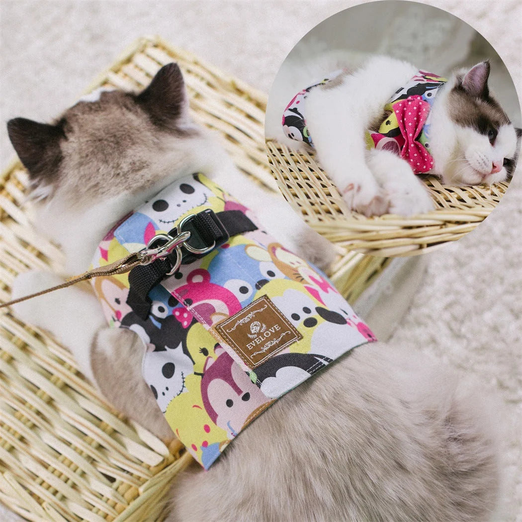 Cat Harness Rope Leash Soft Fabric & Metal Buckle