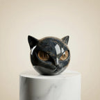 Cat Head Sculpture Glossy Marble-Look Hypnotic Eyes