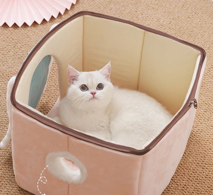 Cat House 2-In-1 Enclosed Condo & Washable Cushion