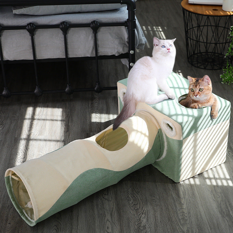 Cat House Multi-Functional Litter Box & Tunnel Velvet Cushion