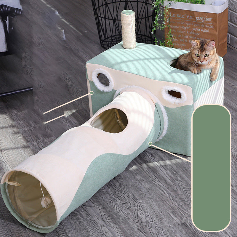 Cat House Multi-Functional Litter Box & Tunnel Velvet Cushion