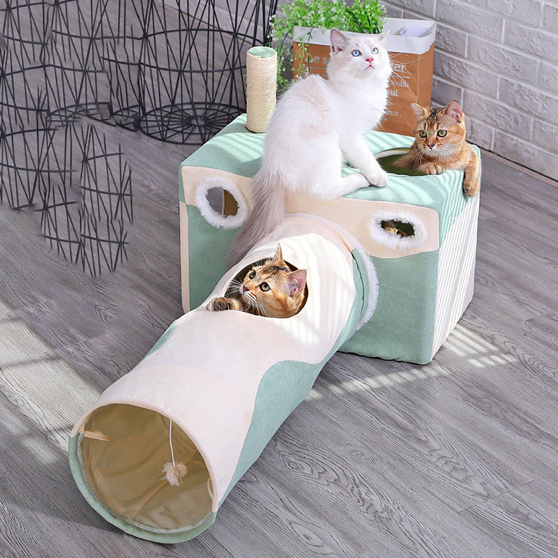 Cat House Multi-Functional Litter Box & Tunnel Velvet Cushion