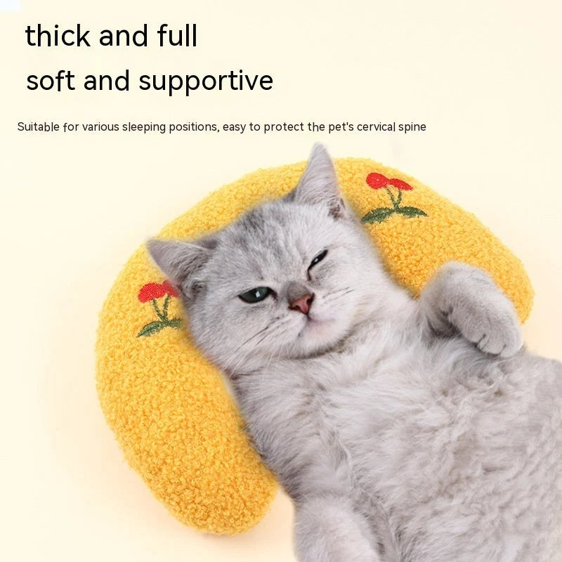 Cat Neck Pillow Ergonomic Half U-Shape Plush Washable