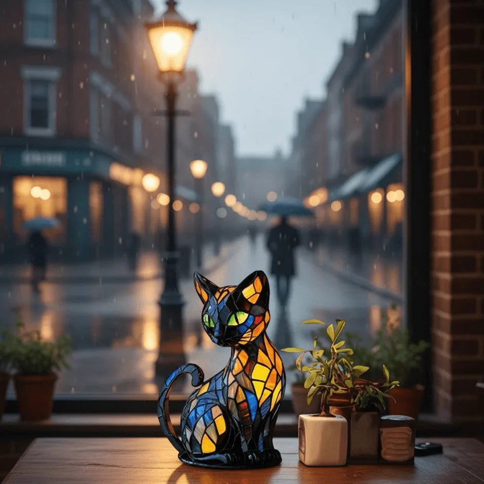 Cat Night Light Handmade Resin Warm White LED