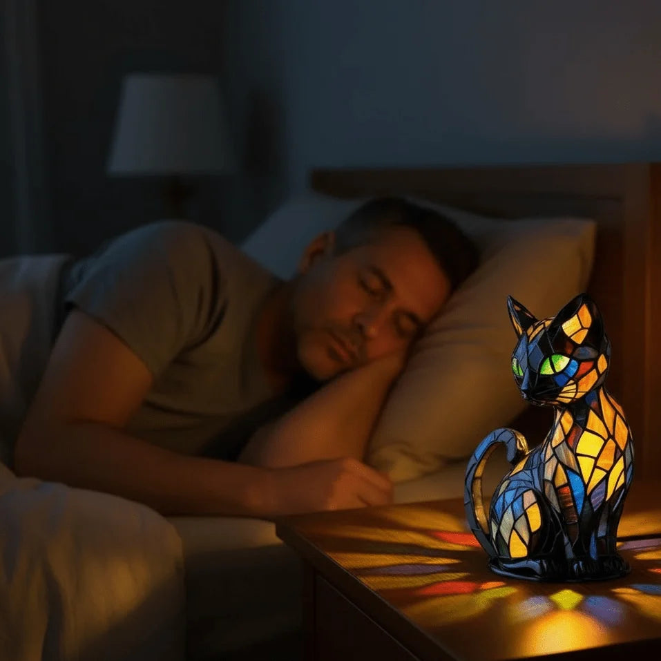 Cat Night Light Handmade Resin Warm White LED