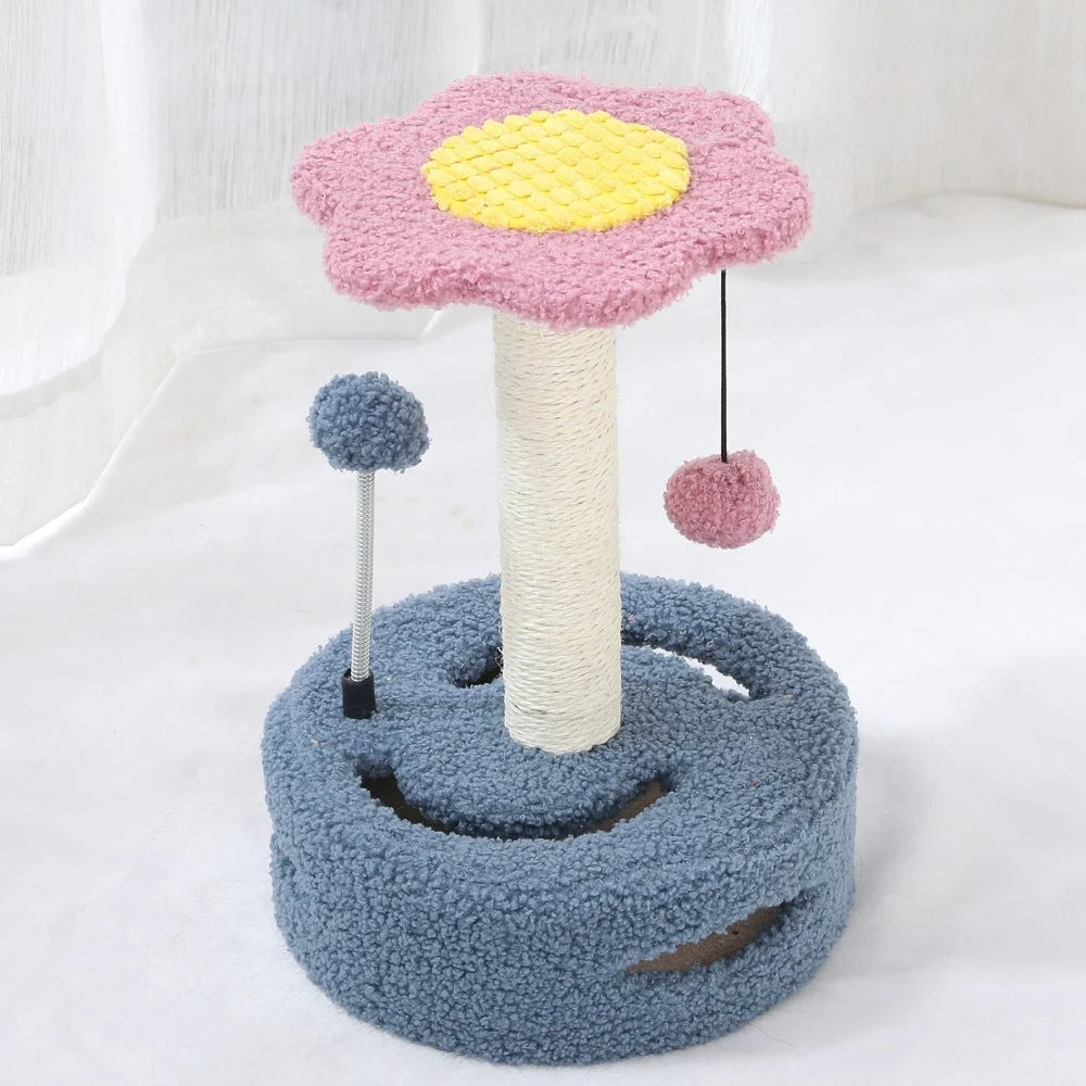 Cat Scratching Rod Six-Petal Sunflower Teddy Velvet & Built-In Teaser