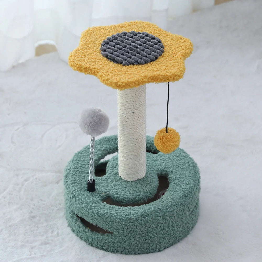 Cat Scratching Rod Six-Petal Sunflower Teddy Velvet & Built-In Teaser