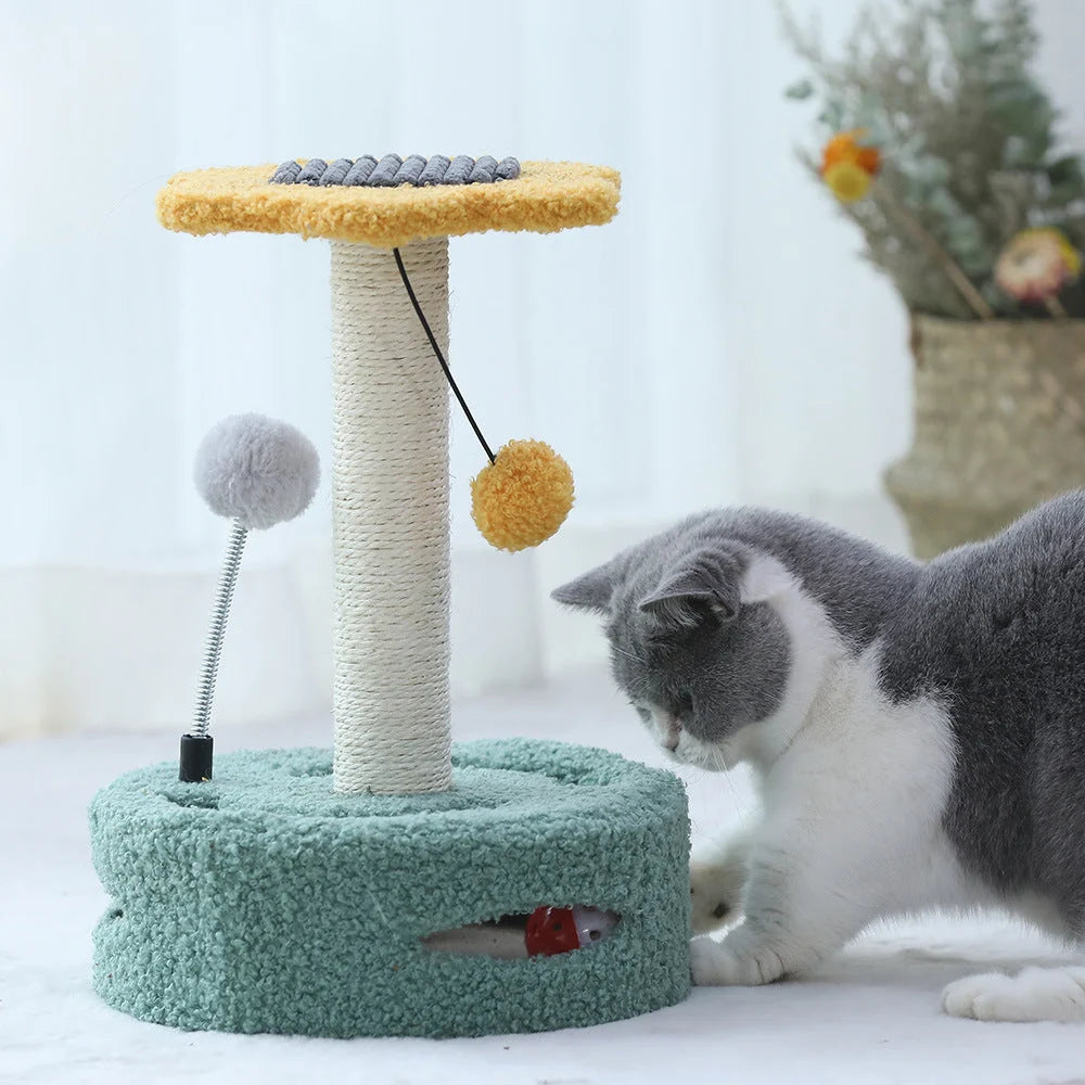 Cat Scratching Rod Six-Petal Sunflower Teddy Velvet & Built-In Teaser