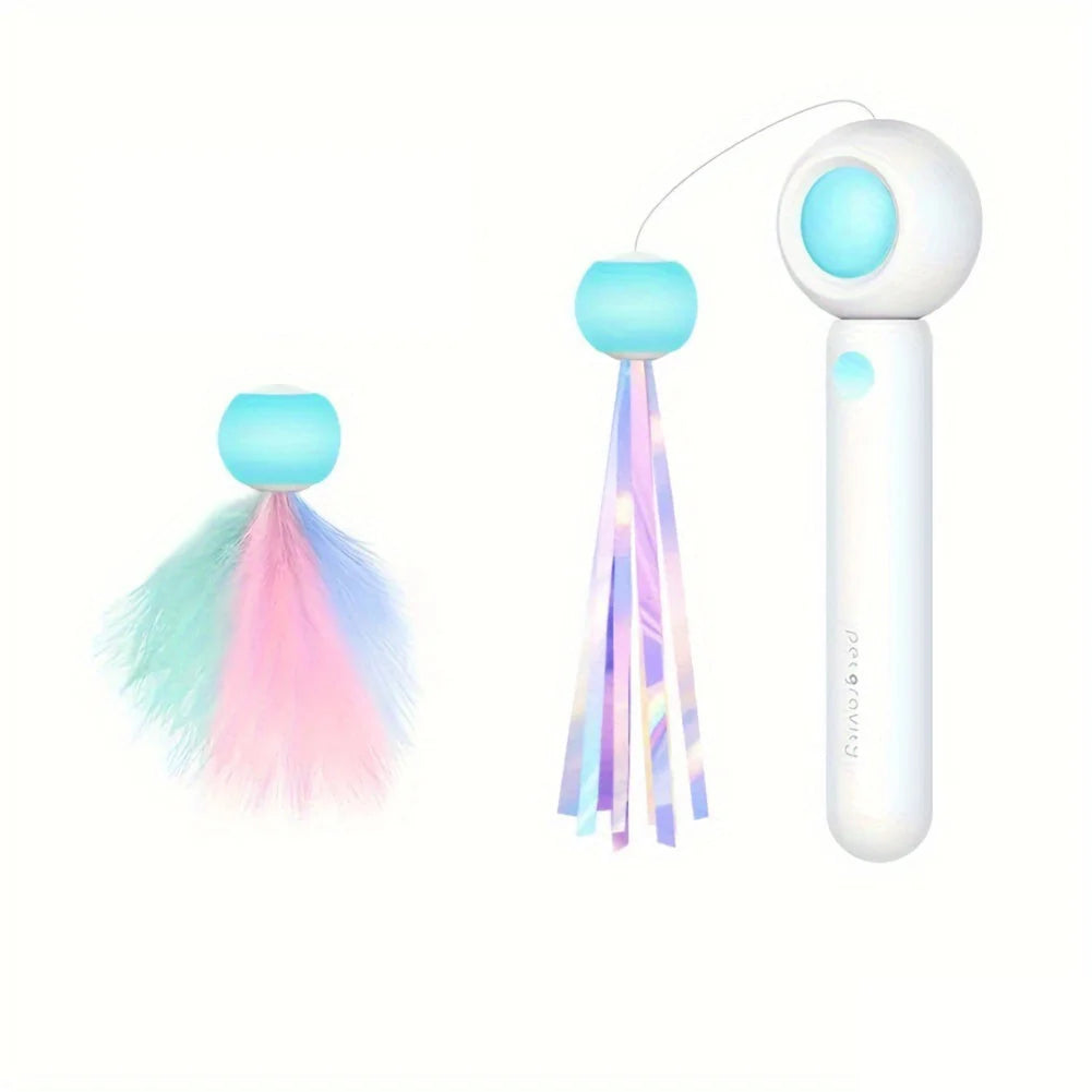 Cat Teaser Wand Retractable Feather & Tassel Heads
