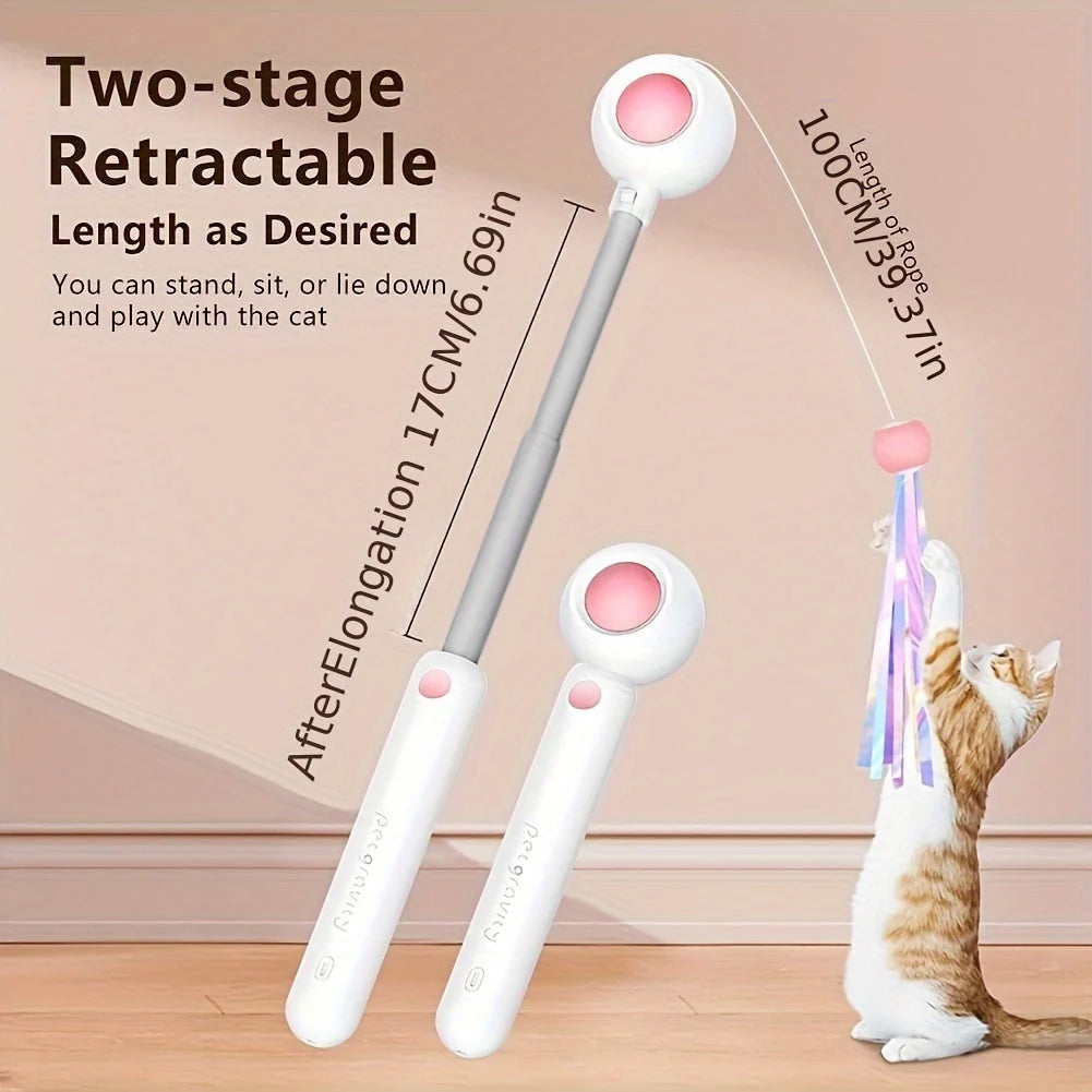 Cat Teaser Wand Retractable Feather & Tassel Heads