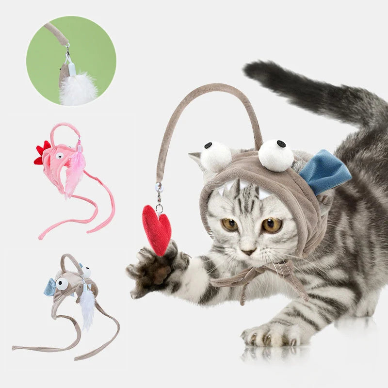 Cat Toy Hands-Free Feather Teaser Adjustable Fit