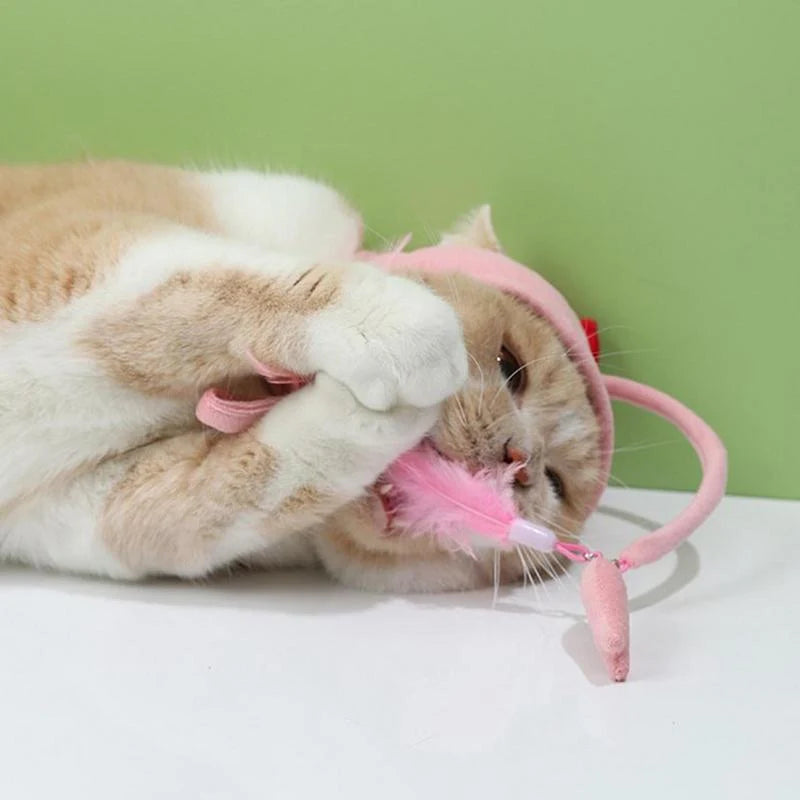 Cat Toy Hands-Free Feather Teaser Adjustable Fit