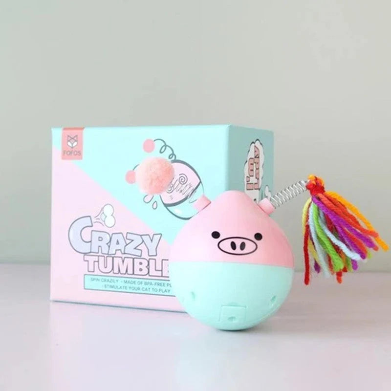 Cat Toy Interactive Rubber Tumbler Replaceable Pompoms