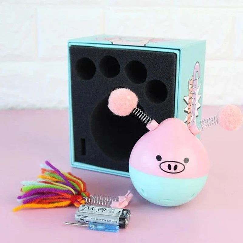 Cat Toy Interactive Rubber Tumbler Replaceable Pompoms
