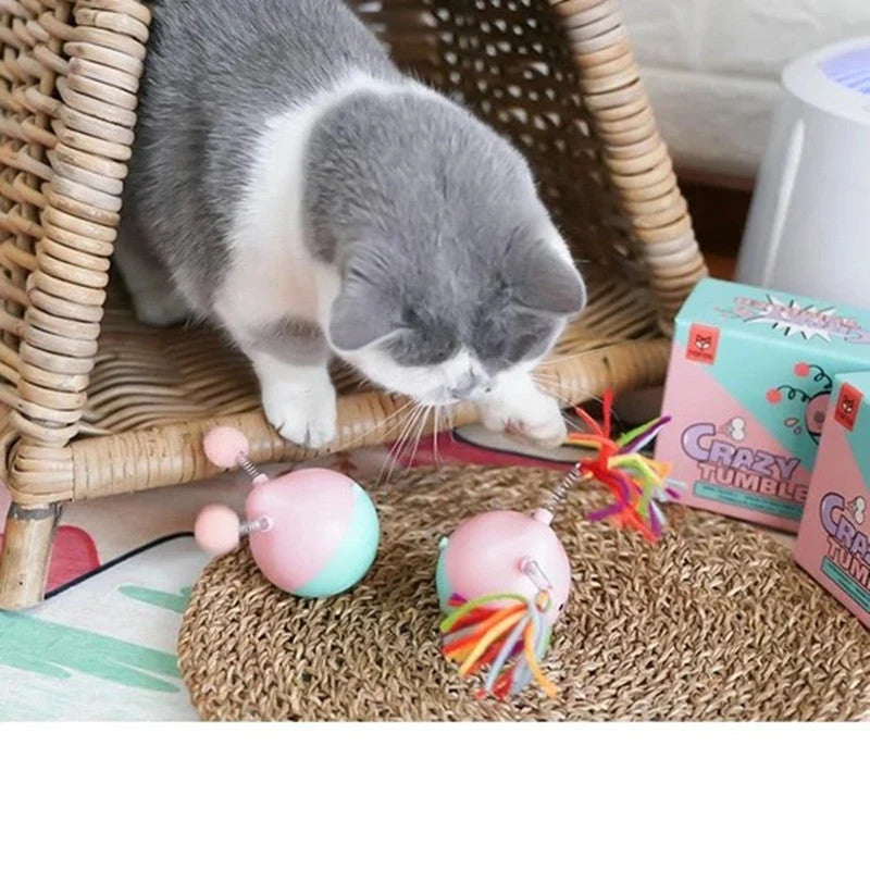 Cat Toy Interactive Rubber Tumbler Replaceable Pompoms