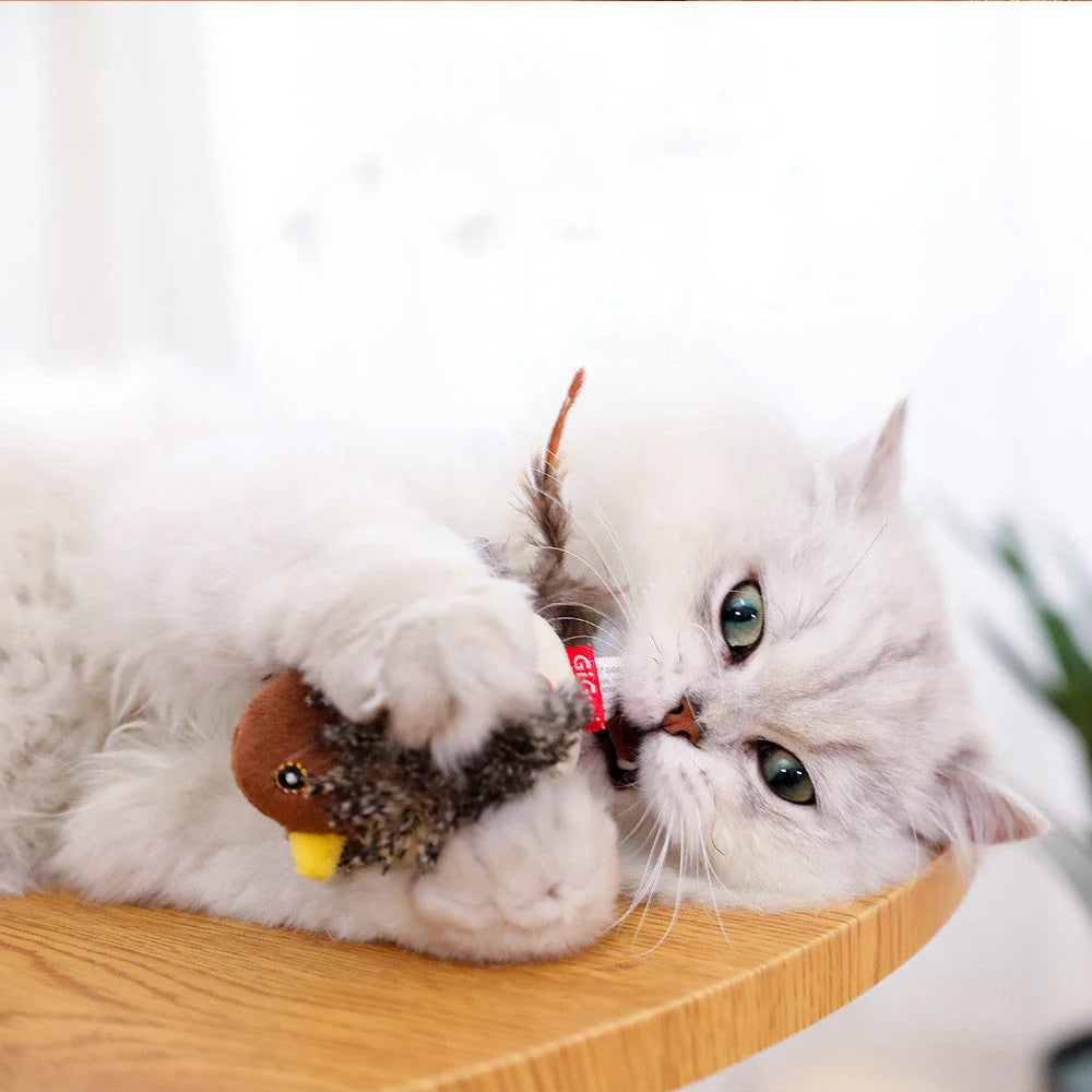 Cat Toy Realistic Bird Sounds Durable Plush No Batteries